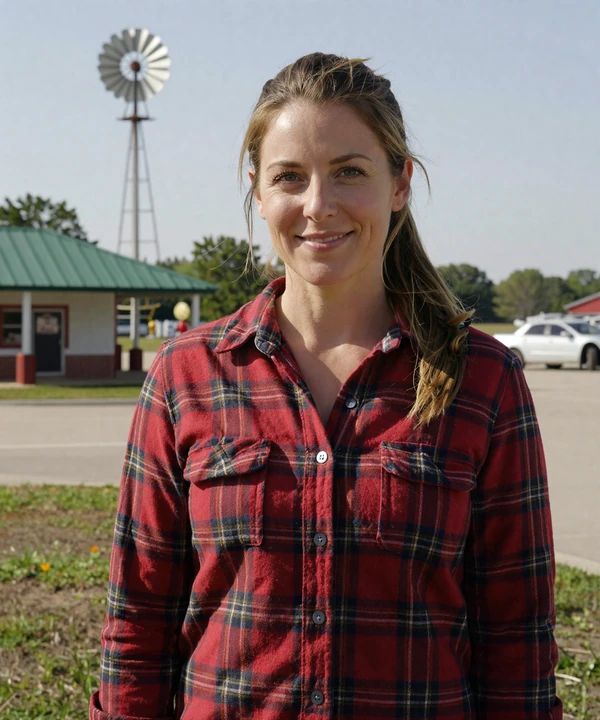 Megan, 35, in a flannel shirt at a Nebraska rest area - trucker dating Nebraska profile