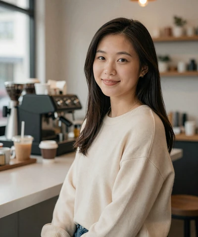 Kaylee, 26, in a sweater at a Los Angeles coffee shop - trucker dating LA profile