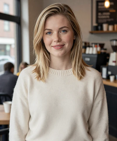 Megan, 27, blonde in a sweater at a Chicago coffee shop - trucker dating Chicago
