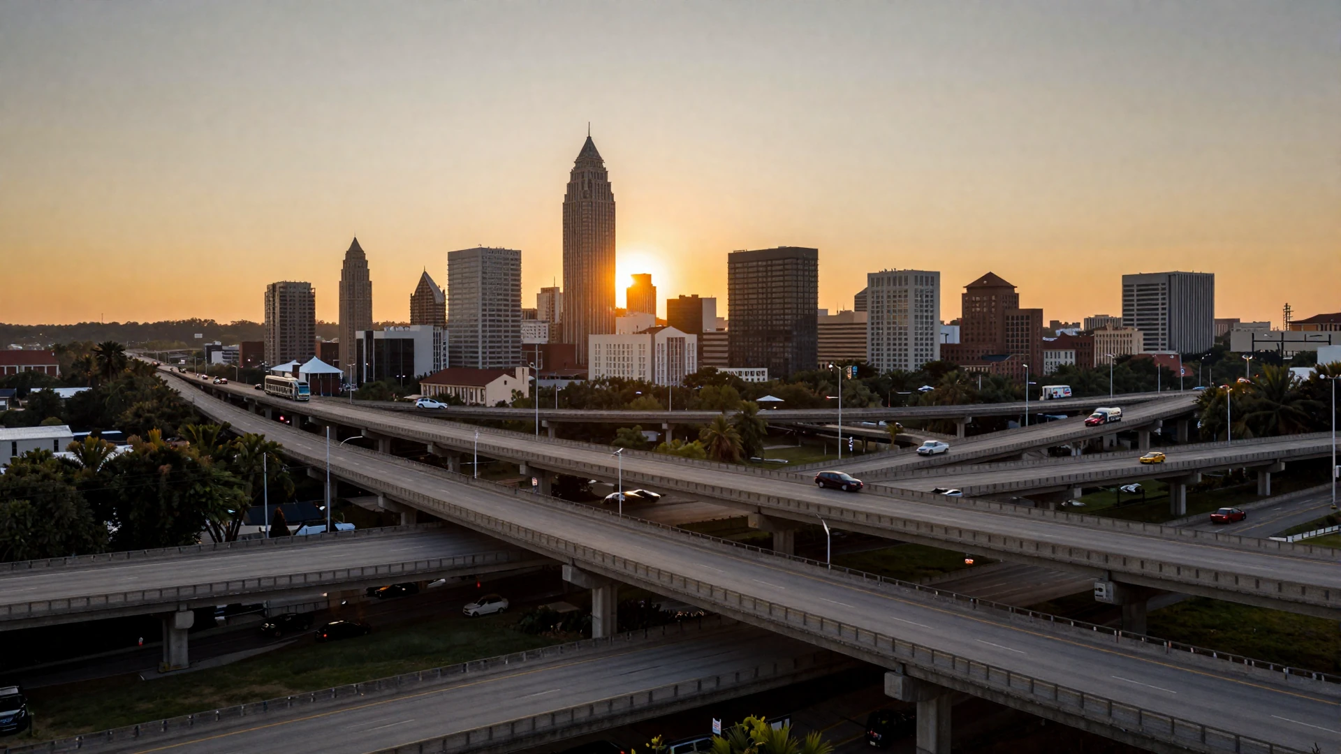 Atlanta I-285 highway interchange at sunset - trucker dating Atlanta