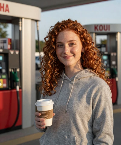 Kayla, 27, in a hoodie at an Allentown gas station - Pennsylvania CDL dating profile