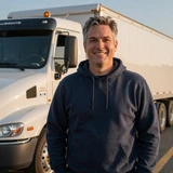 David, regional truck driver smiling by his truck - DriveMatch success story