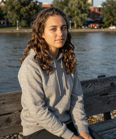Kayla, 27, in a hoodie at the Hudson River waterfront - Yonkers trucker dating profile