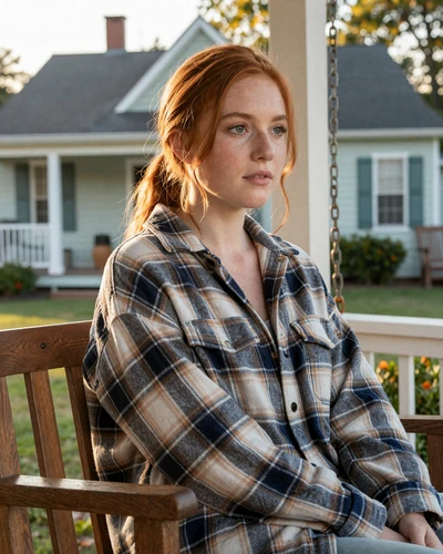 Woman on a porch swing at golden hour - building trust in long-distance trucker relationships