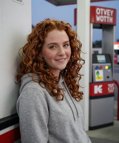 Brittany, 25, in a hoodie at a Cincinnati gas station - Ohio trucker singles profile
