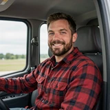 Mike, OTR truck driver smiling in his Peterbilt cab - DriveMatch success story