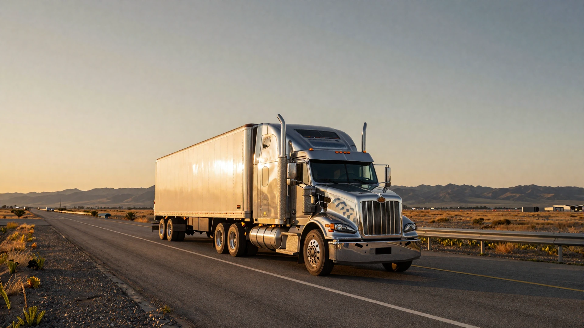 Modern semi-truck on an American interstate at golden hour - trucker dating lifestyle