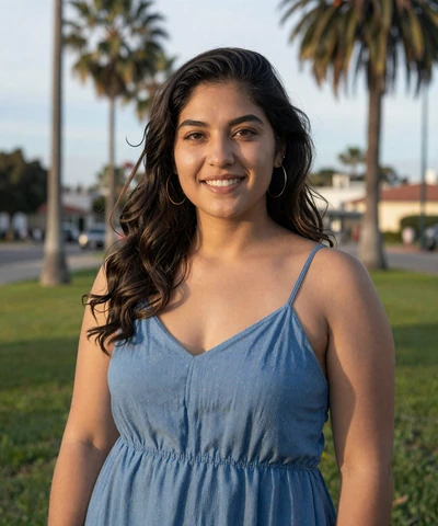 Rachel, 28, in a sundress at a San Diego park - trucker dating California profile