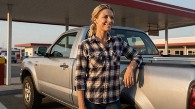 Woman at a rest area - balancing trucking schedules with relationships