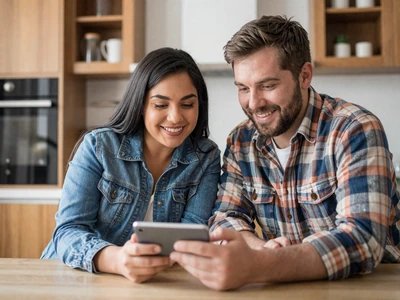 Couple looking at a phone together - free trucker dating app comparison