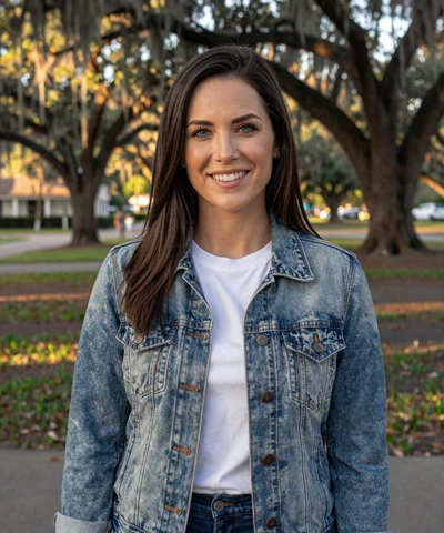 Megan, 33, in a denim jacket at a Savannah park - Georgia trucker dating profile