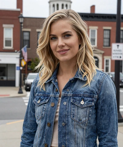 Lauren, 32, in a denim jacket near a Philadelphia landmark - trucker dating Pennsylvania profile