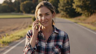 Woman on a phone call at sunset - long-distance trucker relationships