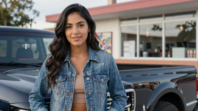Woman by a pickup truck at a diner - how to date a truck driver