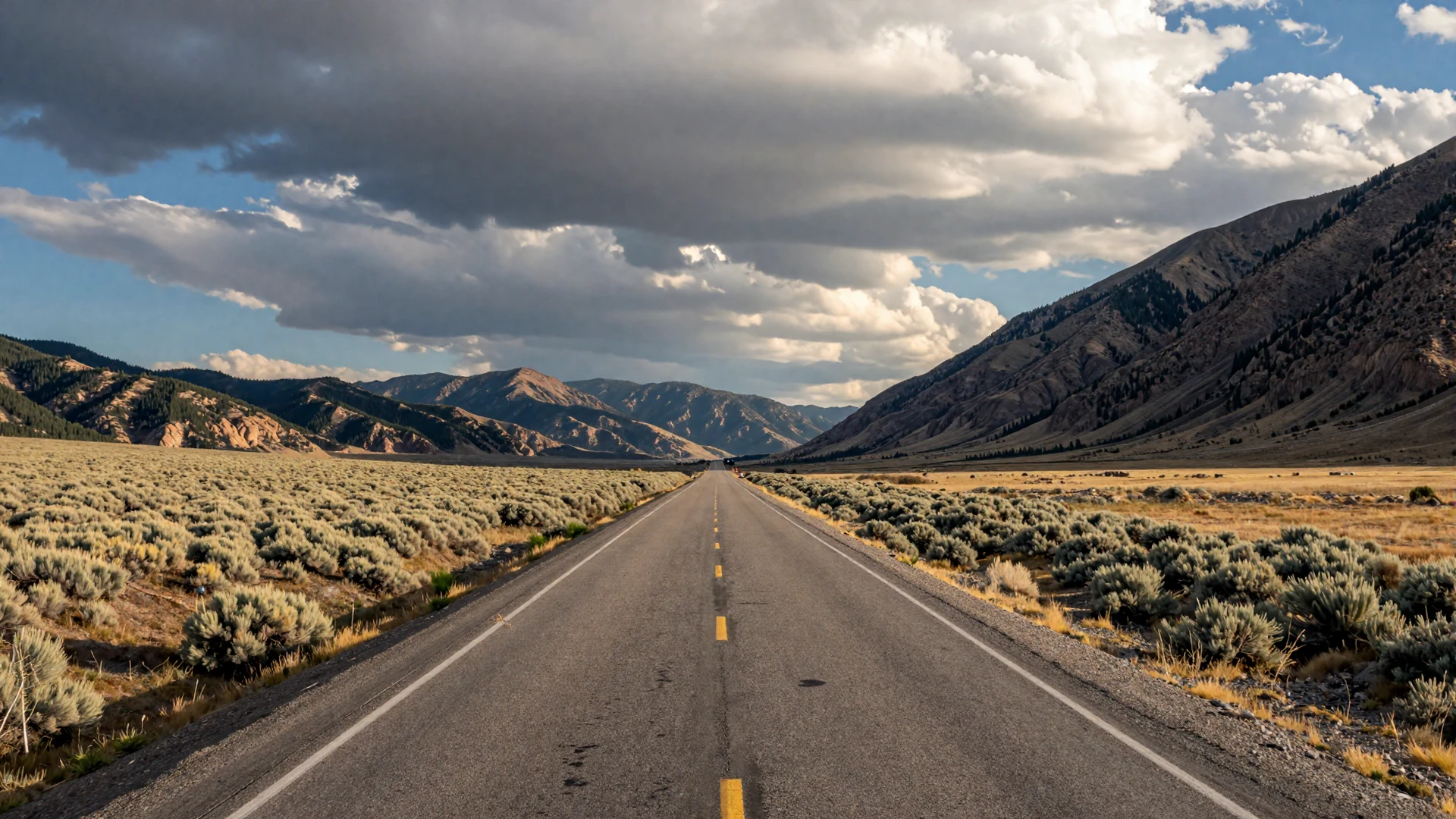 Wyoming I-80 mountain pass at golden hour - trucker dating lifestyle
