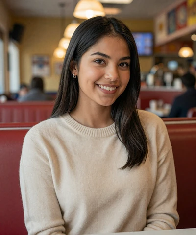 Rosa, 26, in a sweater at a Houston diner - trucker singles Houston profile