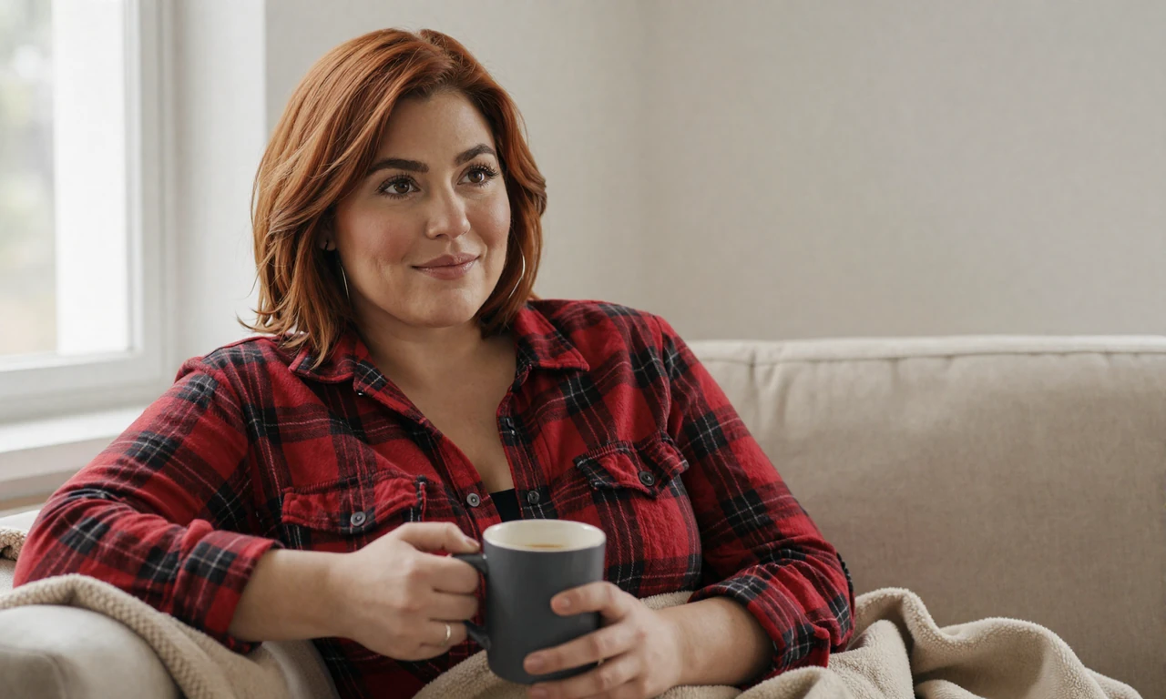 Woman relaxing on couch with coffee - slow mornings for being in a relationship with a truck driver