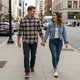 Happy couple walking in Chicago - trucker dating success story