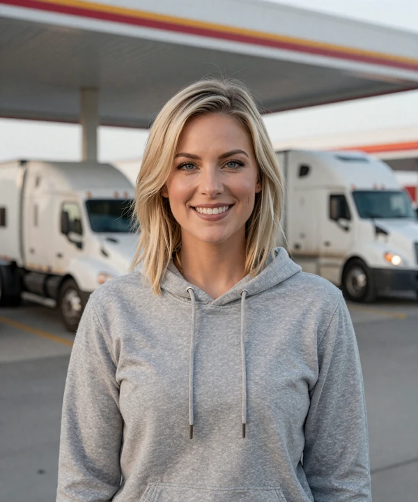 Brittany, 31, in a hoodie at a Houston truck stop - trucker dating Houston profile photo