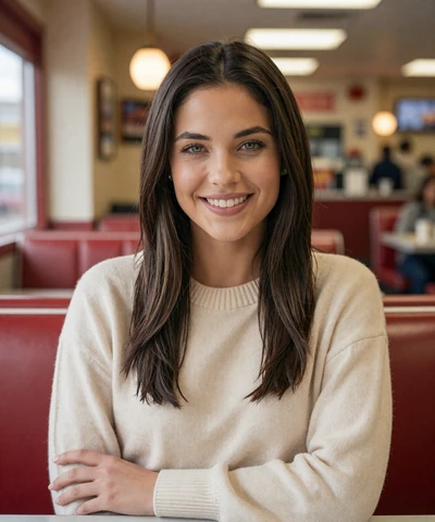 Megan, 29, in a sweater at a Pittsburgh diner - Pennsylvania trucker dating profile