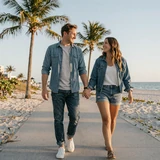 Happy Florida couple holding hands after meeting through truck driver dating