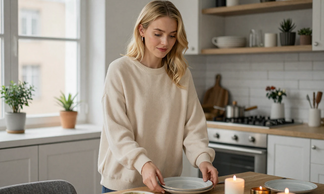 Woman setting a kitchen table - sacred home time for married to a truck driver