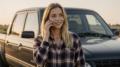 Woman on a phone call at sunset - long-distance trucker relationships