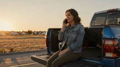 Woman on a phone call at sunset - long-distance trucker relationship