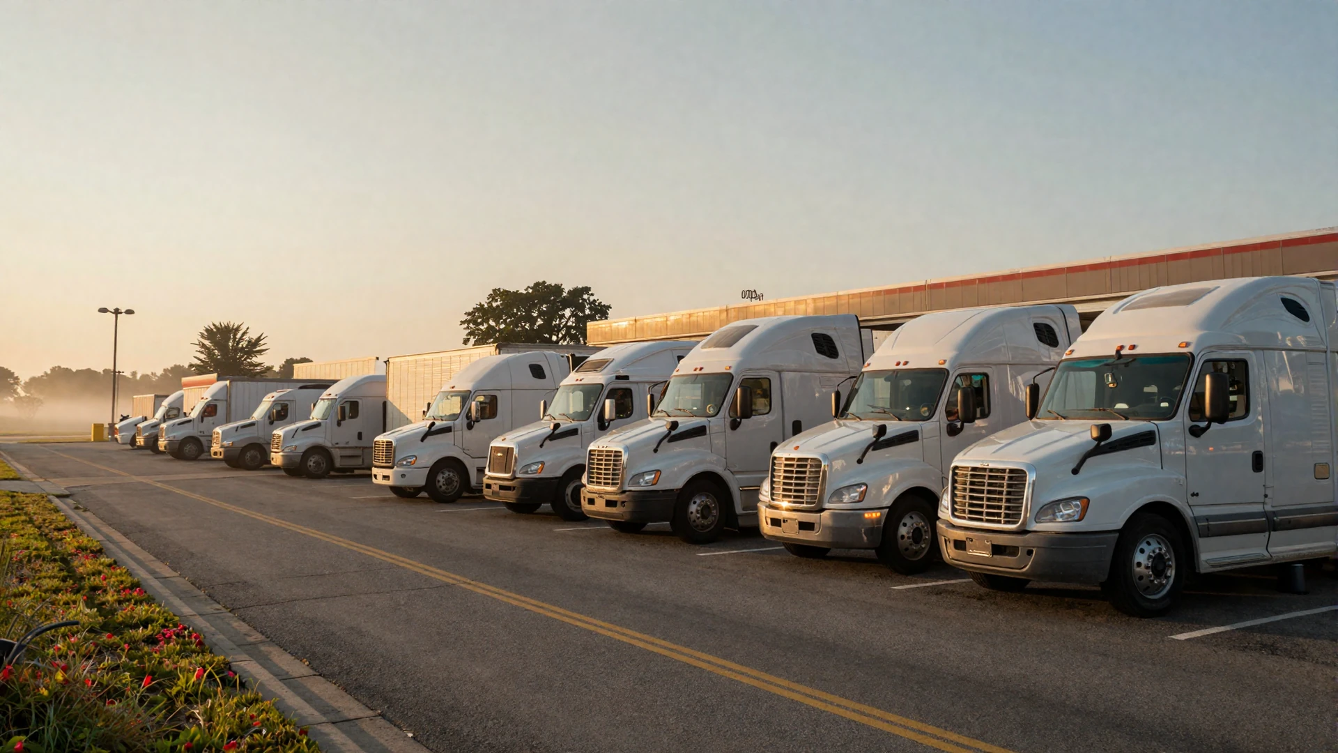 Quiet American truck stop at dawn - DriveMatch trucker dating platform